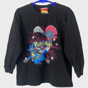 Y2K Pokemon Lucario Weavile Shirt Black Boys Size Medium Long-Sleeve Pikachu